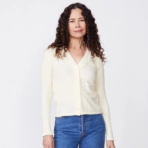MONROW cream flat rib V cardigan